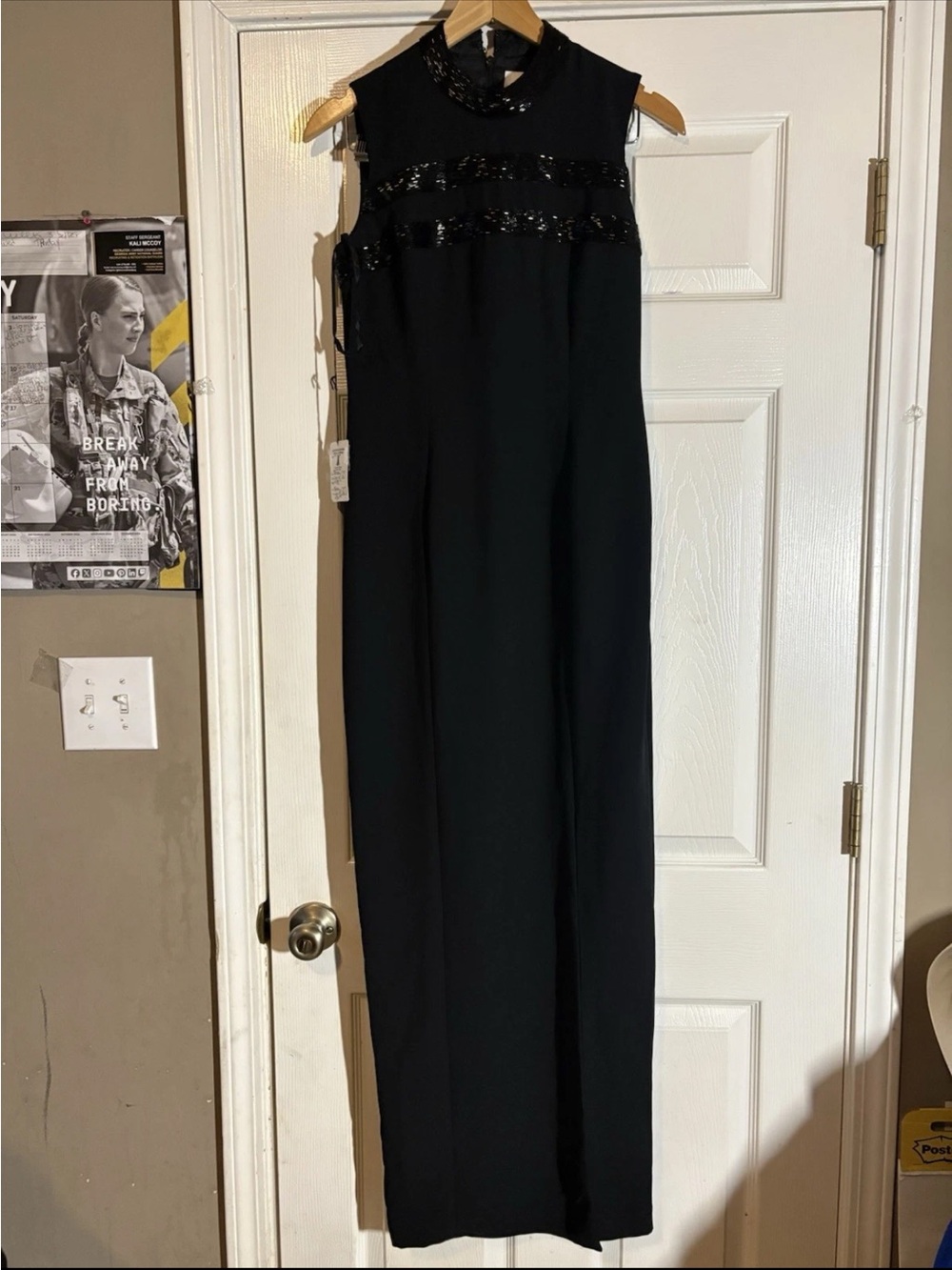 Black Sleeveless Sequin-Trim Maxi Dress